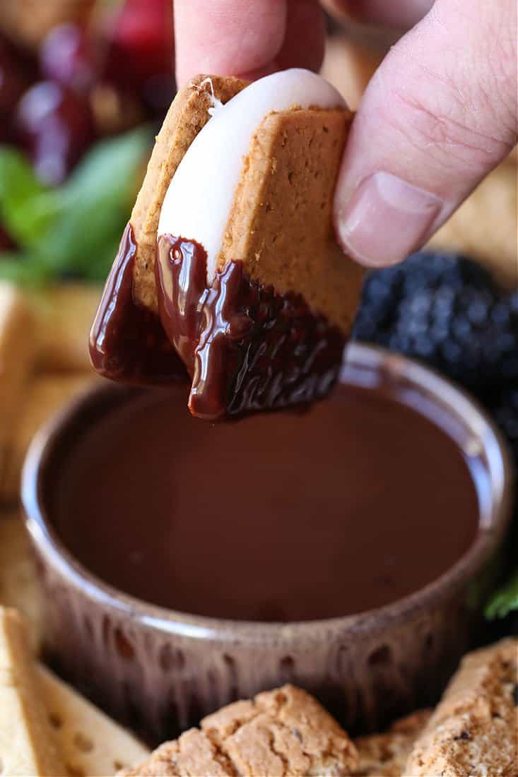 Dessert charcuterie board with chocolate fondue recipe
