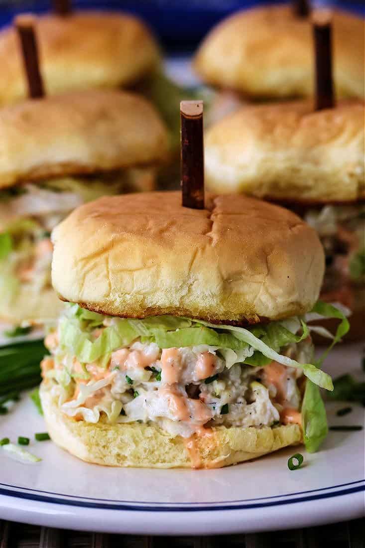 Slider recipe with crab salad and lettuce