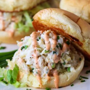 Crab Salad Sliders with sriracha mayonnaise