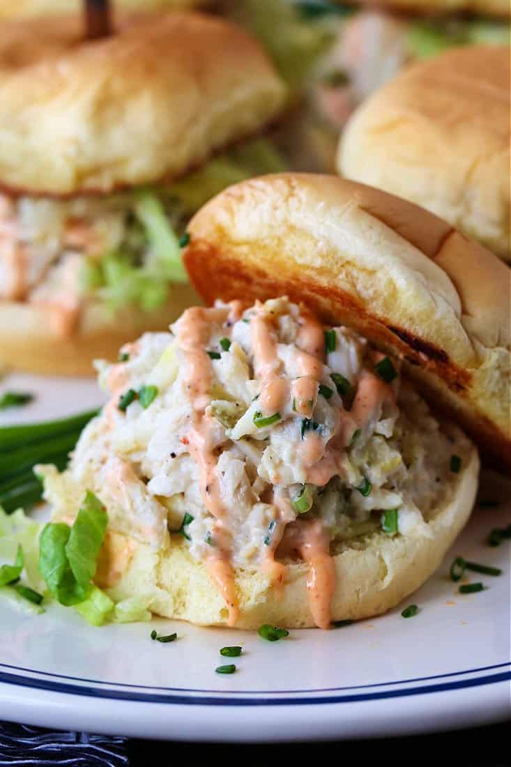 Crab Salad Sliders with sriracha mayonnaise