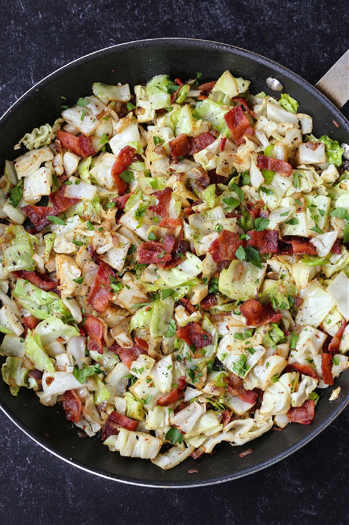 cabbage in a skillet with bacon