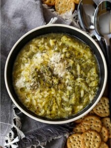 Broccoli soup with parmesan cheese in a bowl