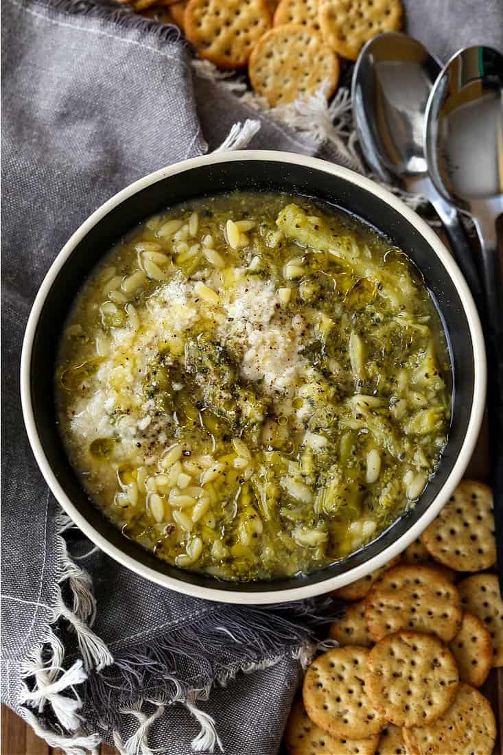 Broccoli soup with parmesan cheese in a bowl