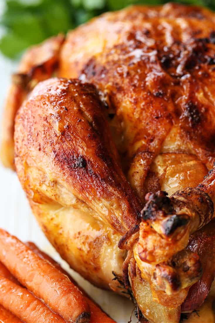 Simple Roast Chicken is perfect for Sunday dinners and for leftover meals during the week! You can even make a homemade stock with the bones! Roasted chicken recipe with crispy skin