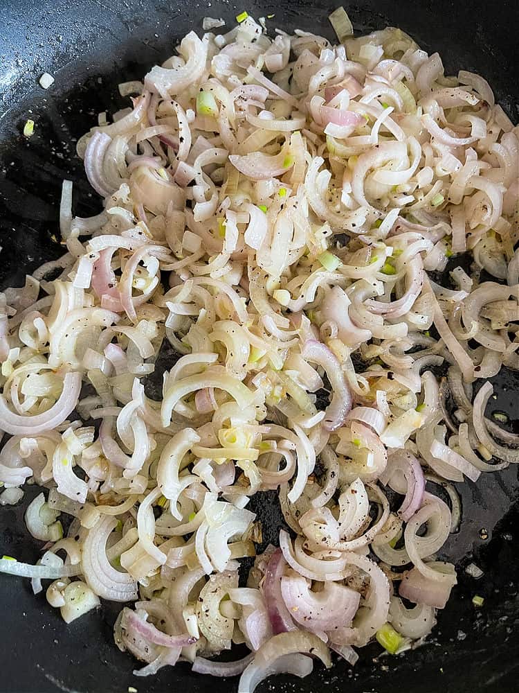 Caramelized onions for a mashed potato recipe