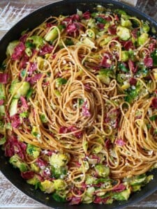 Corned Beef and brussels spaghetti in a skillet