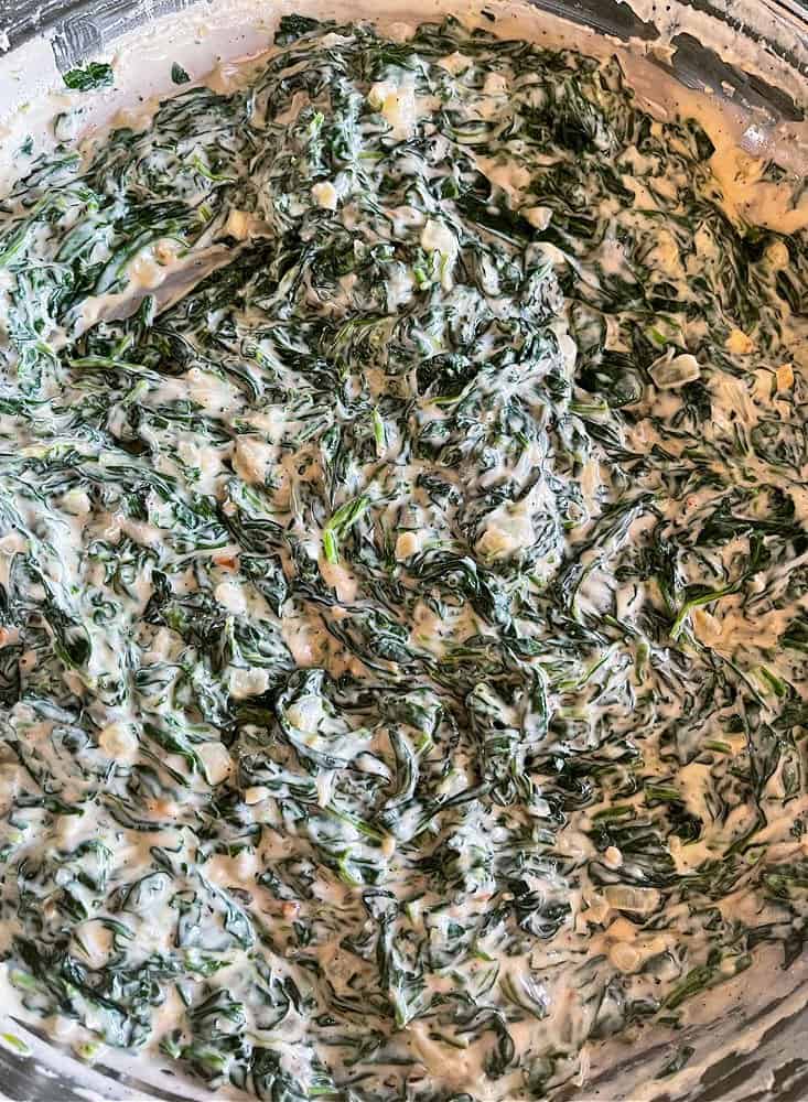 Creamed Spinach in a skillet