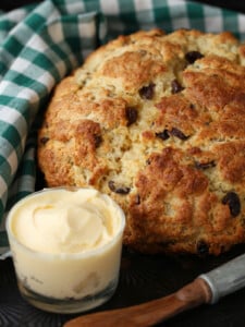 Irish Soda Bread with green and white napkin and butter