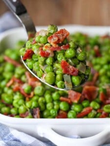 Peas and Bacon on a serving spoon