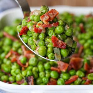 Peas and Bacon on a serving spoon