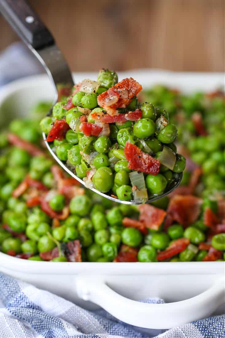 Peas and Bacon on a serving spoon