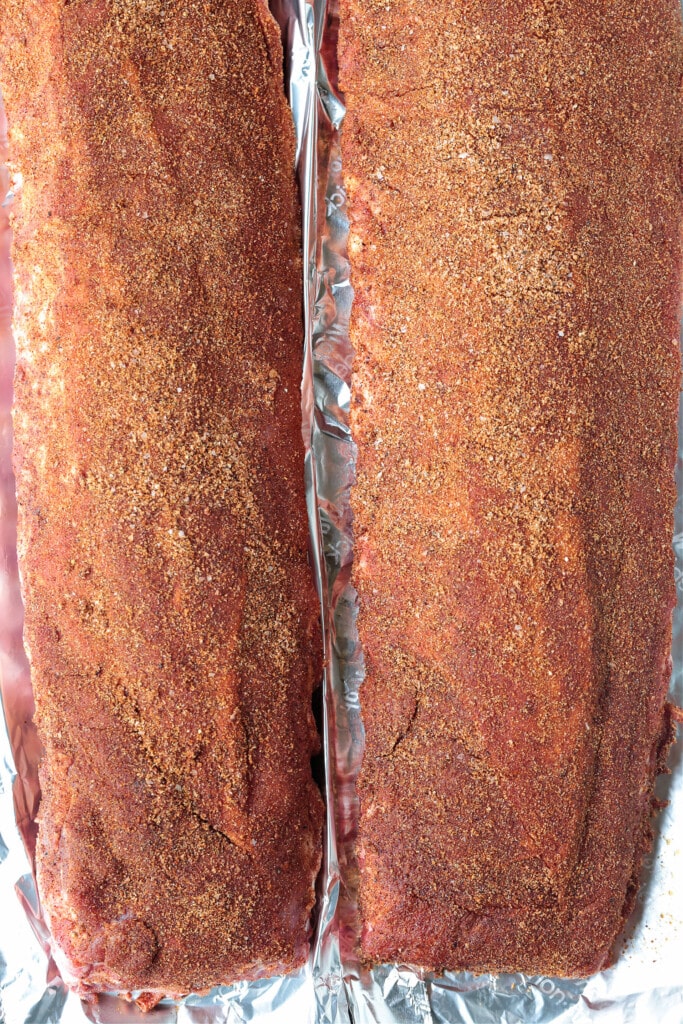 dry rub on two racks of ribs