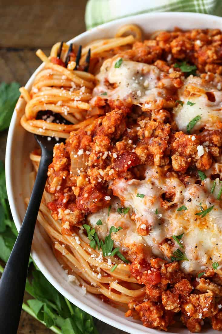 ground chicken recipe with spaghetti and cheese