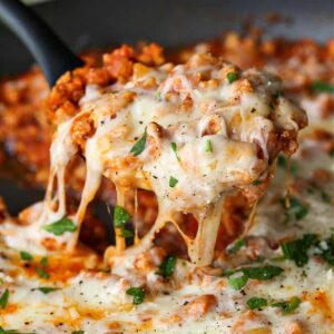 Ground Chicken Parmesan with melted mozzarella cheese