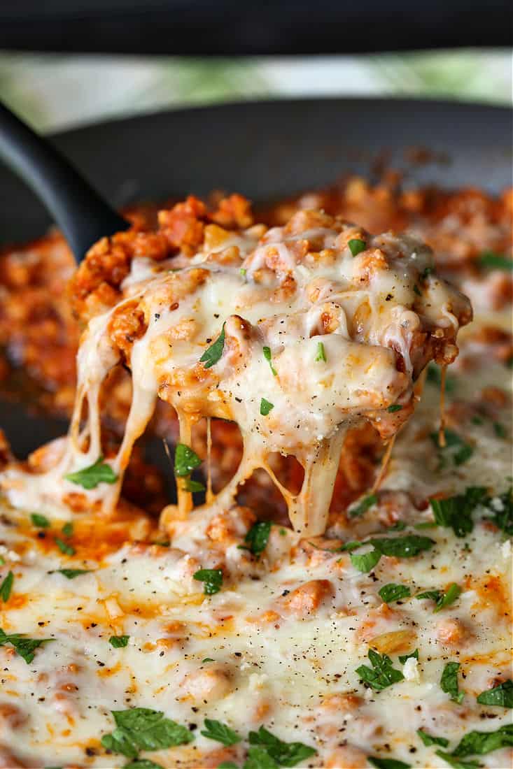 Ground Chicken Parmesan with melted mozzarella cheese