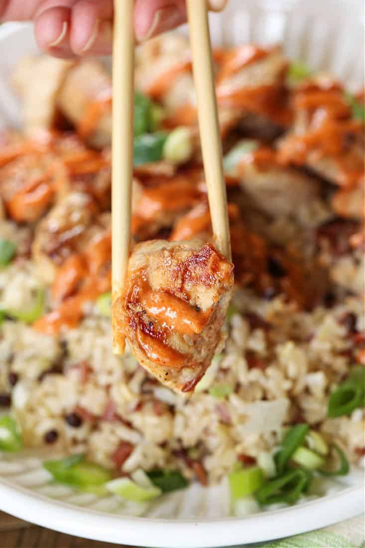 Hibachi Chicken on a chop stick 