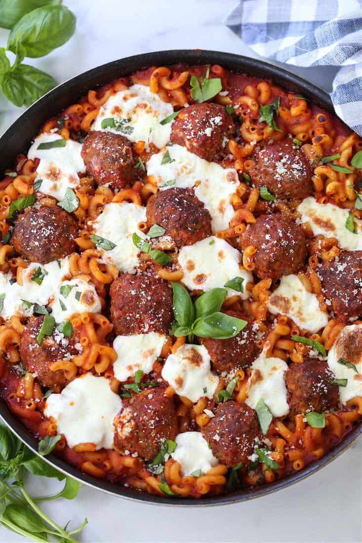 meatball and pasta skillet dinner