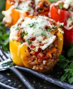 stuffed pepper with mozzarella cheese on top