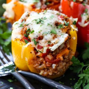 stuffed pepper with mozzarella cheese on top