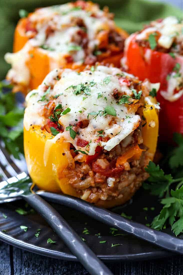 stuffed pepper with mozzarella cheese on top