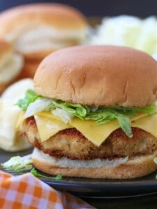 Crispy Chicken Patty on a bun with lettuce and cheese