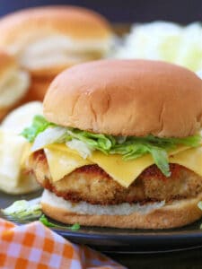 crispy chicken sandwich with lettuce and cheese