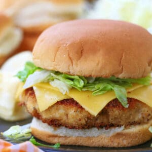 crispy chicken sandwich with lettuce and cheese