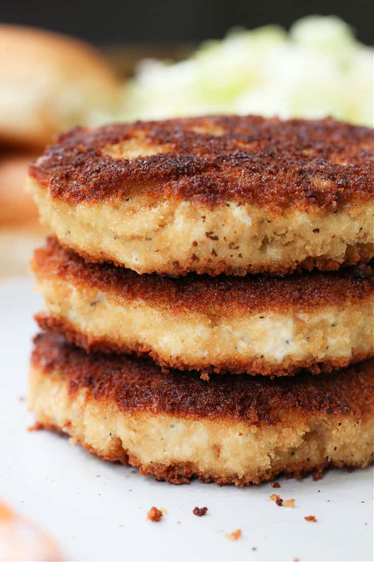 Crispy Chicken Patties stacked on a plate