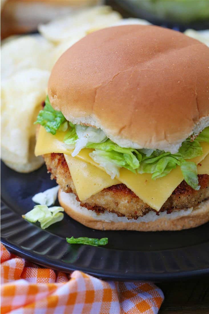 Chicken burger with lettuce and cheese