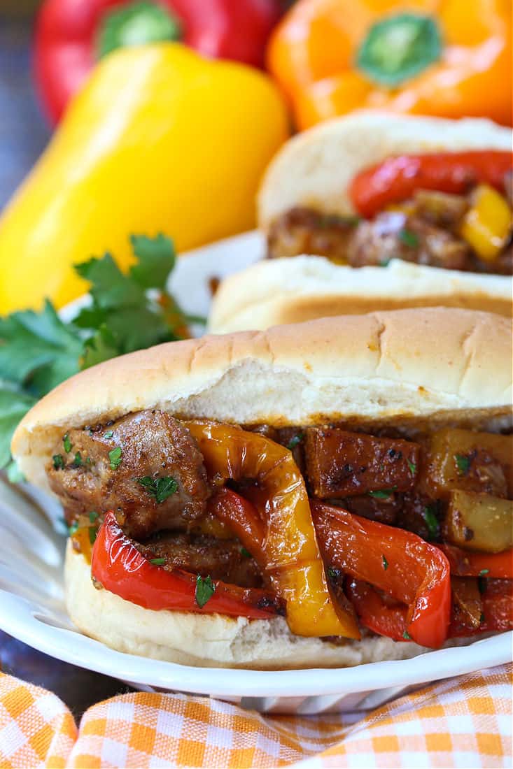 Sausage, peppers and potato sandwiches