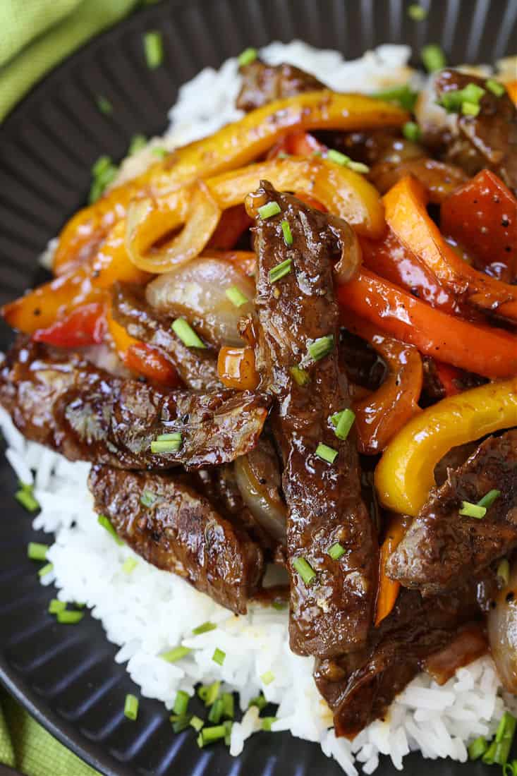 Pepper Steak recipe served over rice