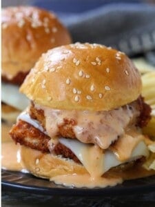 Chicken Slider with mozzarella cheese and bang bang sauce