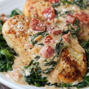 Chicken Florentine on a dinner plate