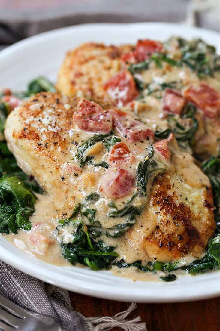 Chicken Florentine recipe on a dinner plate