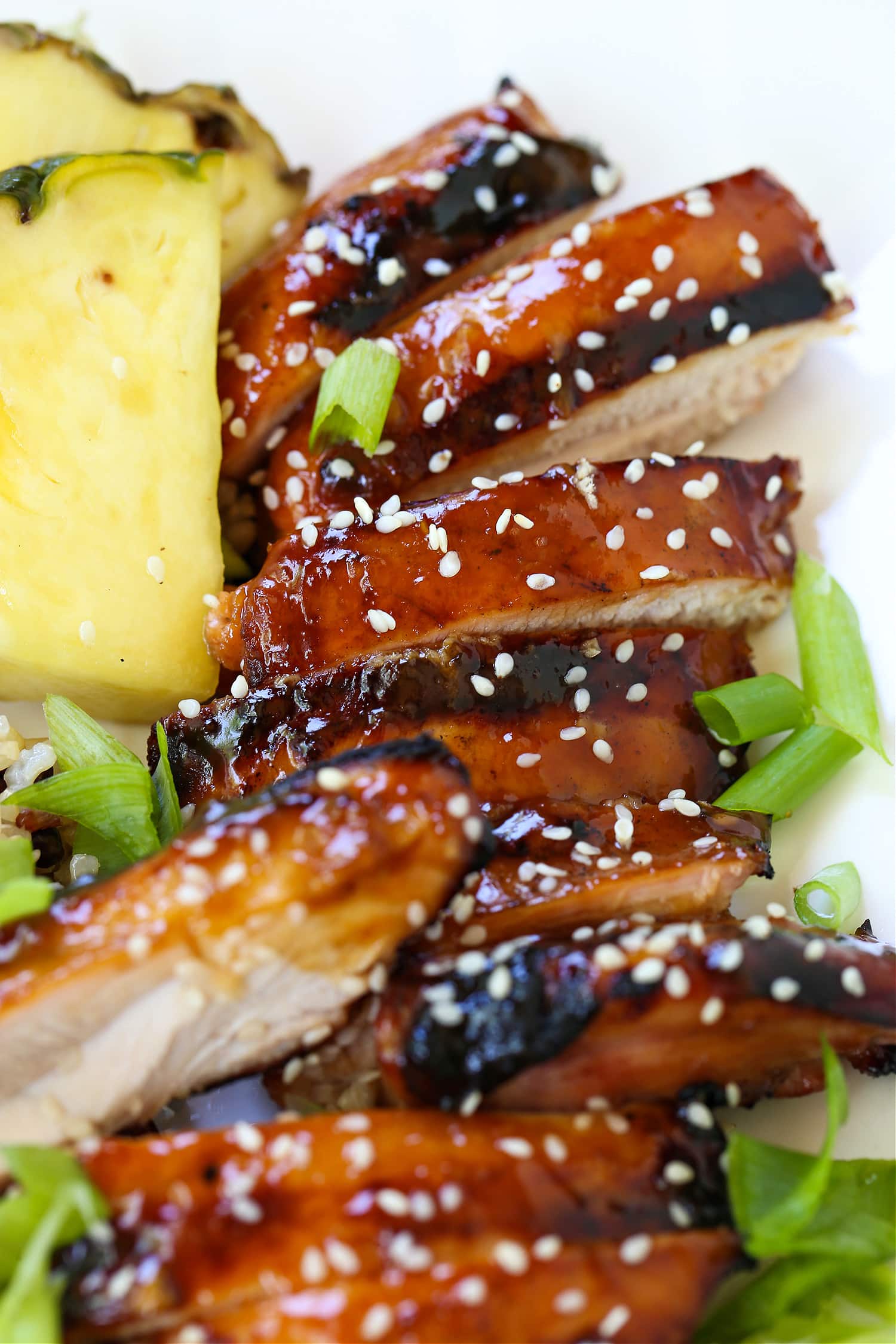 grilled teriyaki chicken with pineapple and sesame seeds