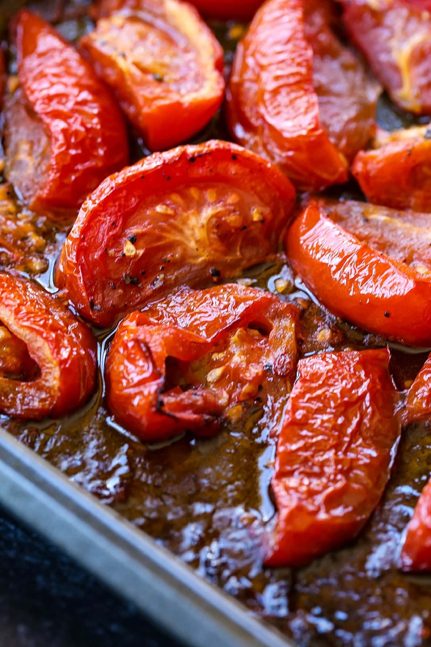 roasted tomatoes on sheet pan