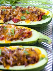 zucchini boats stuffed withe ground beef and cheese