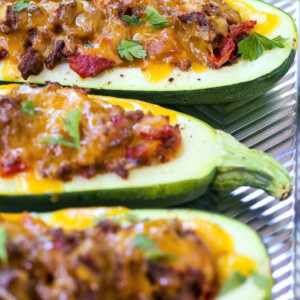 zucchini boats stuffed withe ground beef and cheese