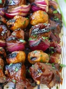 Bourbon Steak Kabobs with vegetables and chopped parsley