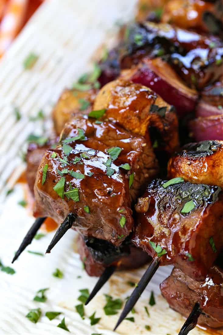 Grilled Steak Kabobs (Whiskey Marinade + Glaze)