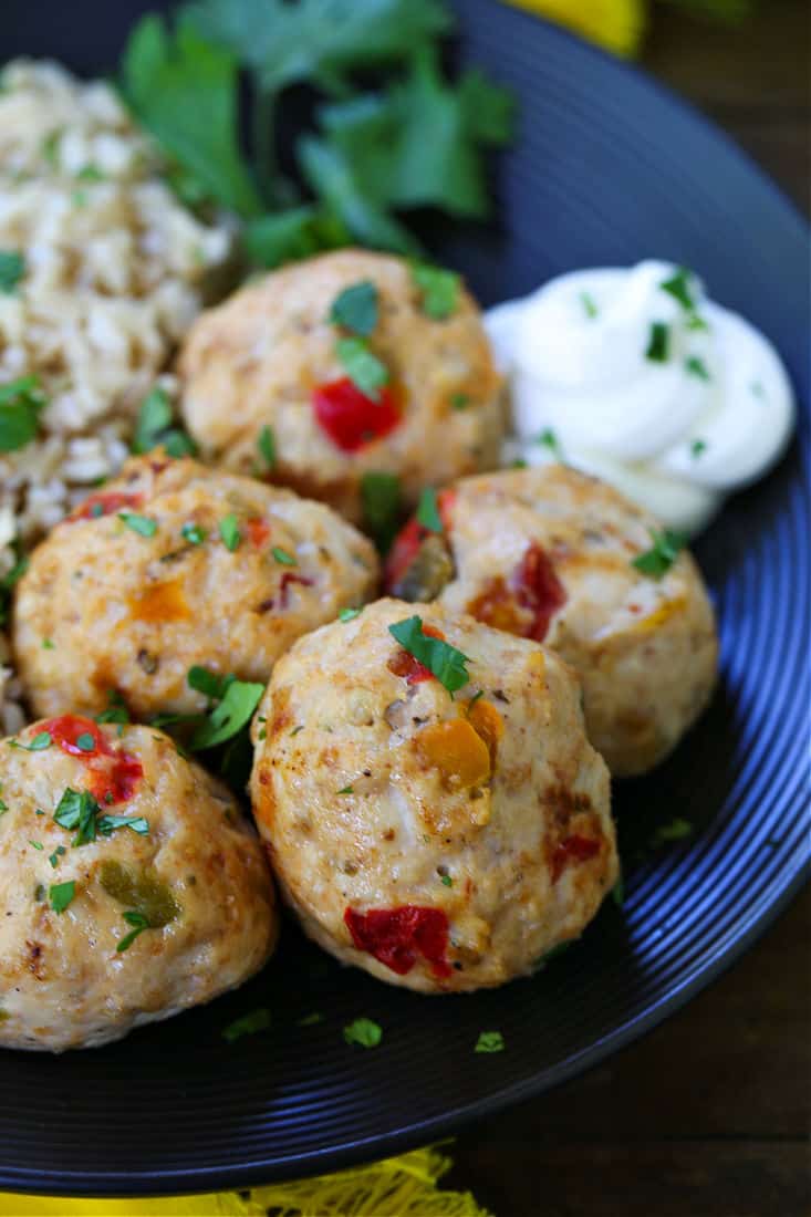 ground chicken meatballs with bell peppers and salsa