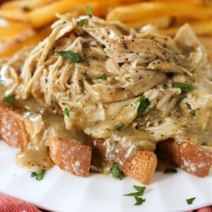 Crock Pot Chicken and Gravy over toast
