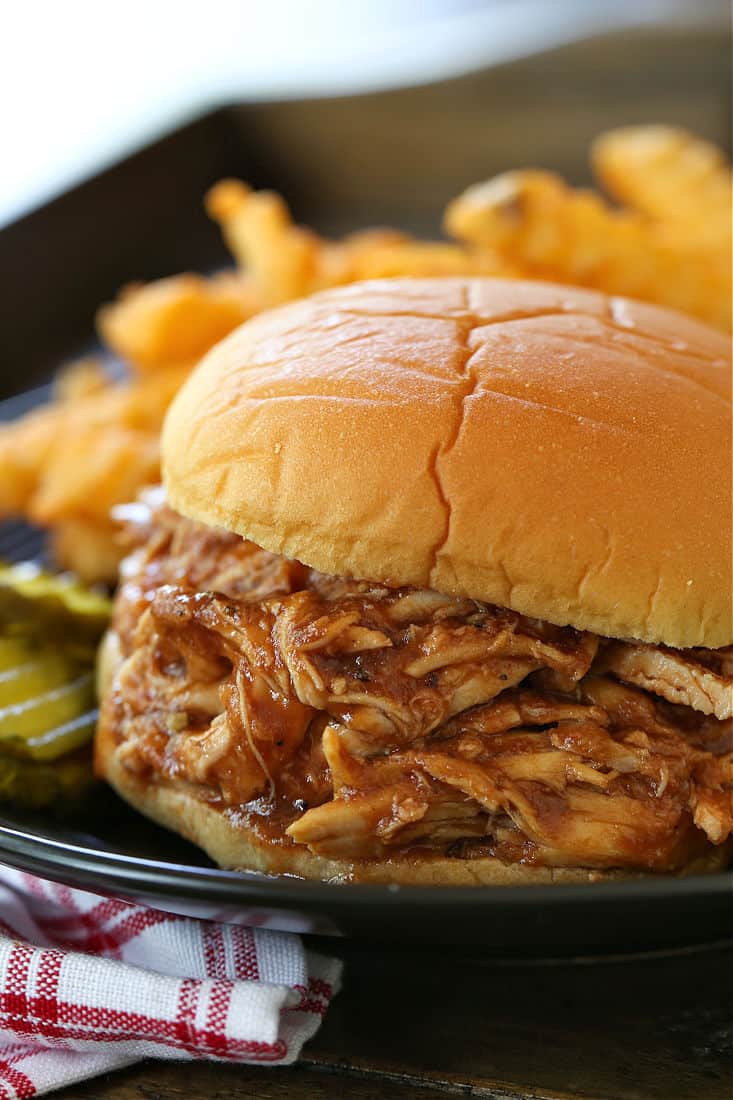 Root Beer Chicken on a bun with french fries