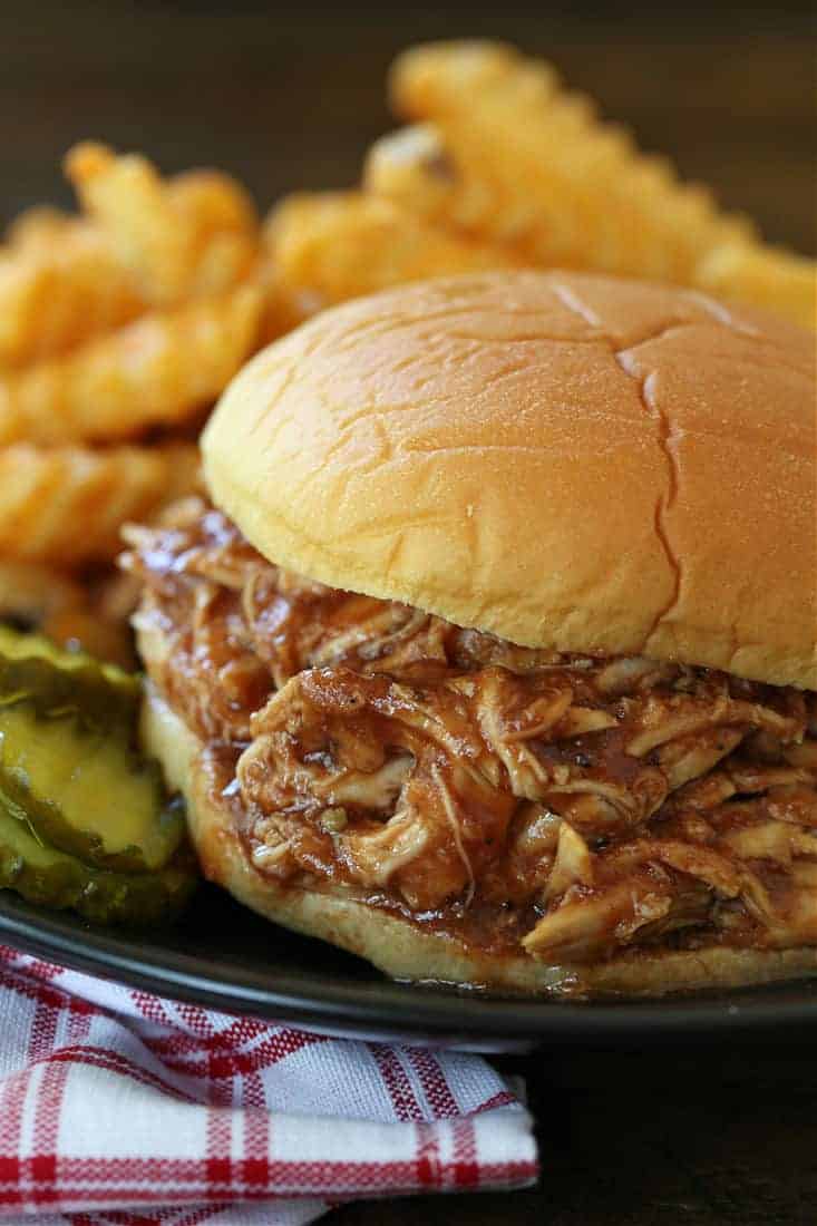 Slow cooker bbq shredded chicken on a bun