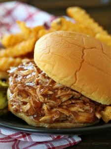 Crock Pot Root beer chicken recipe on a bun