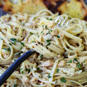 Pasta recipe with chopped clams in a creamy, lemony sauce