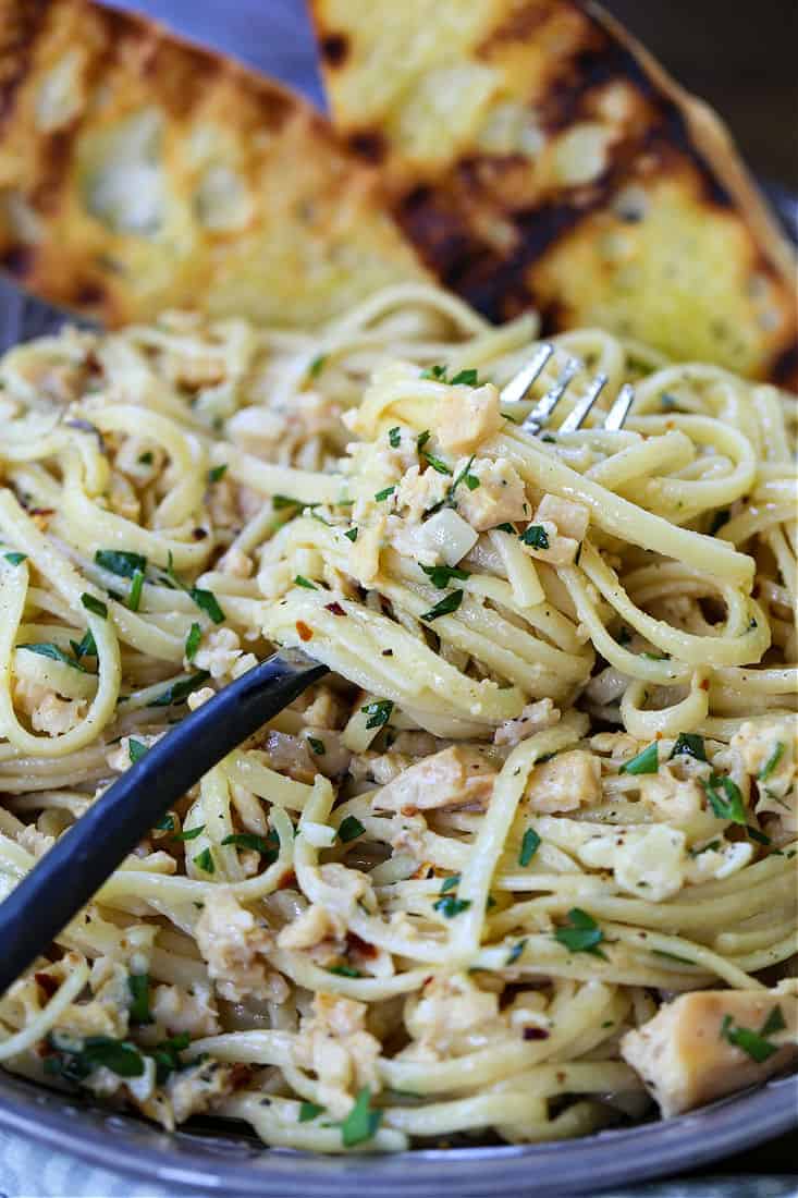 Pasta recipe with chopped clams in a creamy, lemony sauce