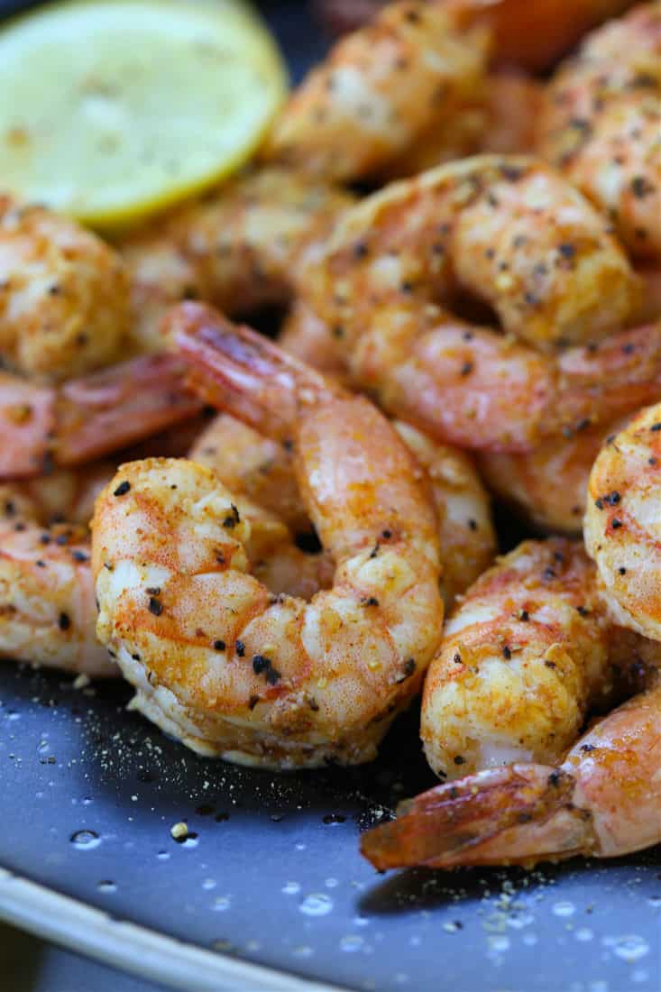 Shrimp with lemon pepper seasonings on a plate