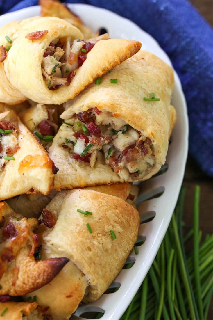 Crescent roll appetizer with bacon and chicken filling