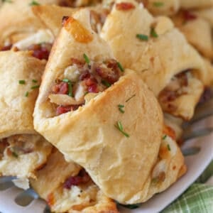 Bacon Ranch Chicken Crescent Rolls stacked in a basket